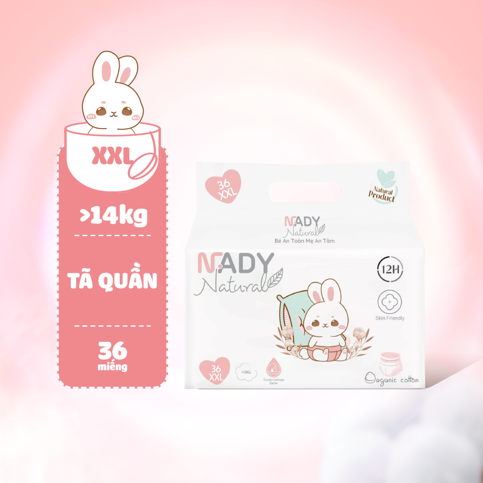 Bỉm quần Nady Natural - Size XXL >14kg